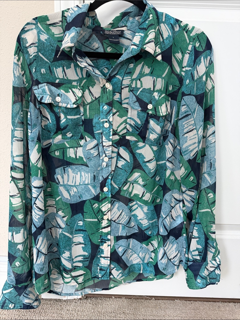 Green & Blue Tropical Leaf Button-Down Shirt